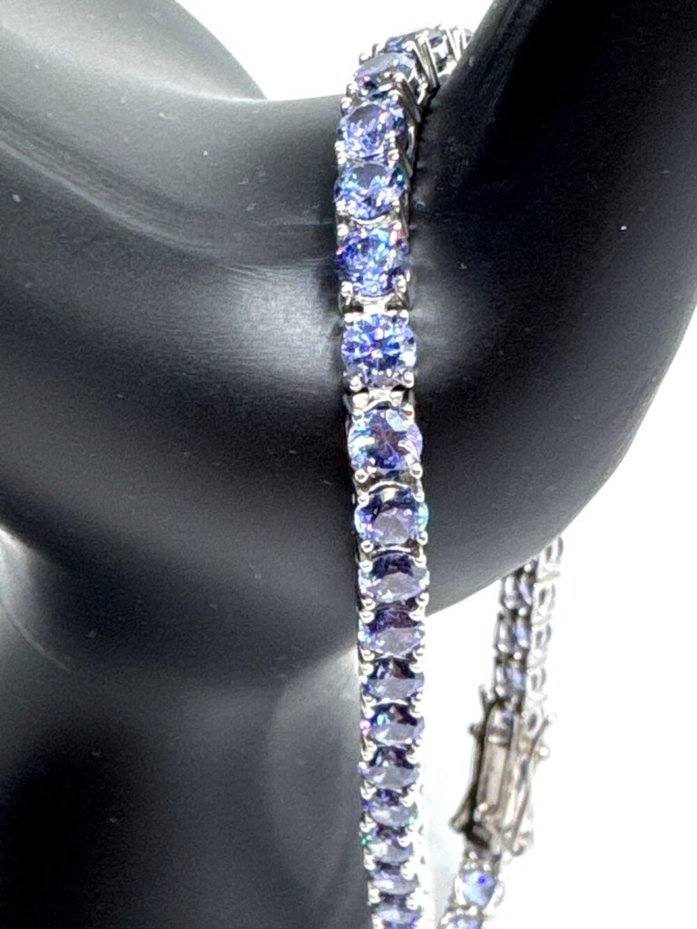 925 Sterling Silver Blue Violet Gemstone Tennis Bracelet 7.25" SVR 12g